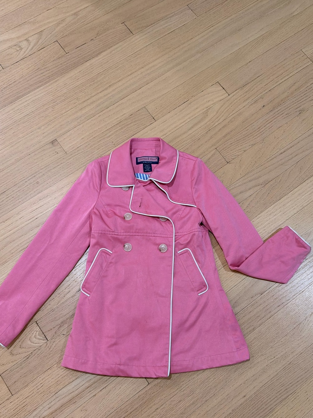 Vineyard Vines Pink Double-Breasted Pea Coat with White Piping